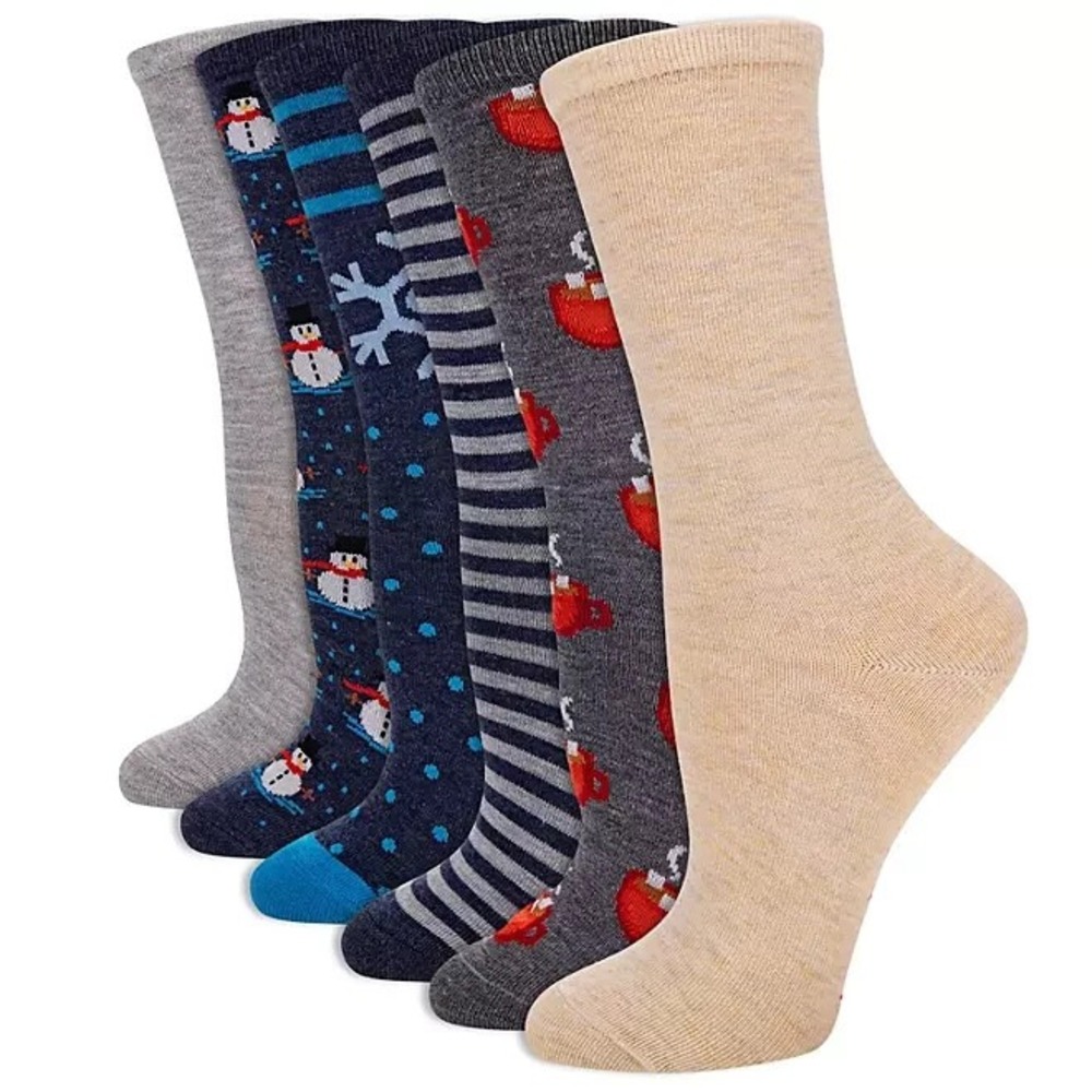 Hot Sox Womens 6-Pack Crew Socks Snowman Snowflake Winter Multicolor One Size